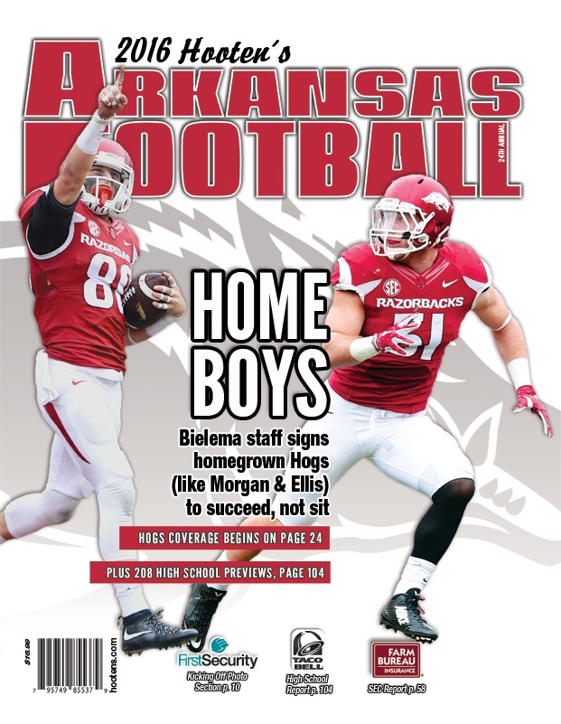 Homegrown Hogs Morgan & Ellis on cover of 2016 Hooten\'s Arkansas Football